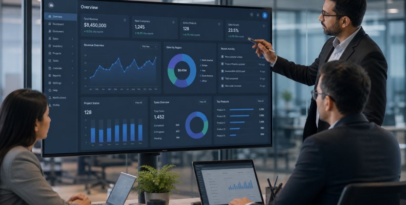 Real estate team reviewing a property listing platform dashboard